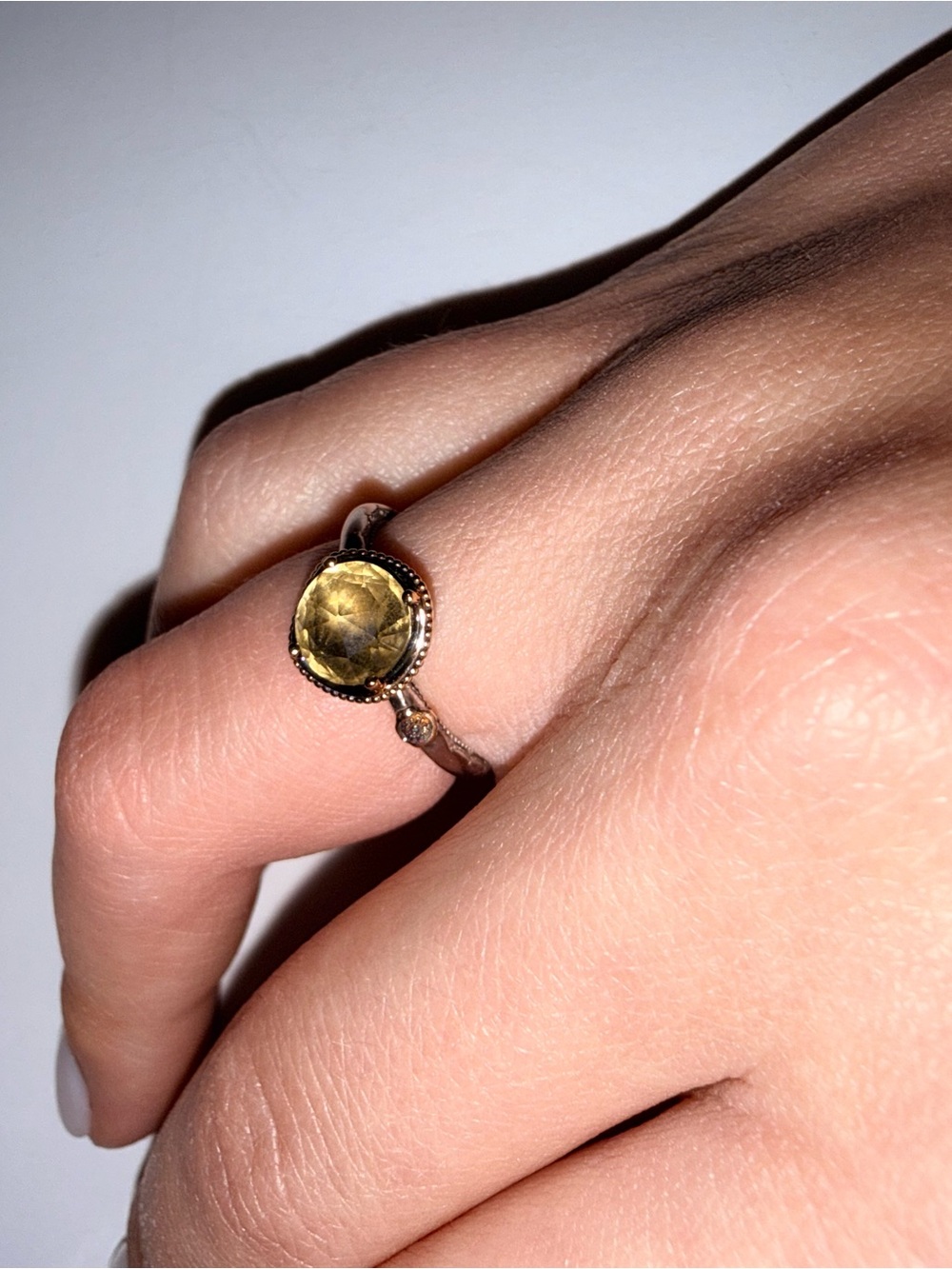 Tacori Silver Ring with olive green Gemstone Halo
